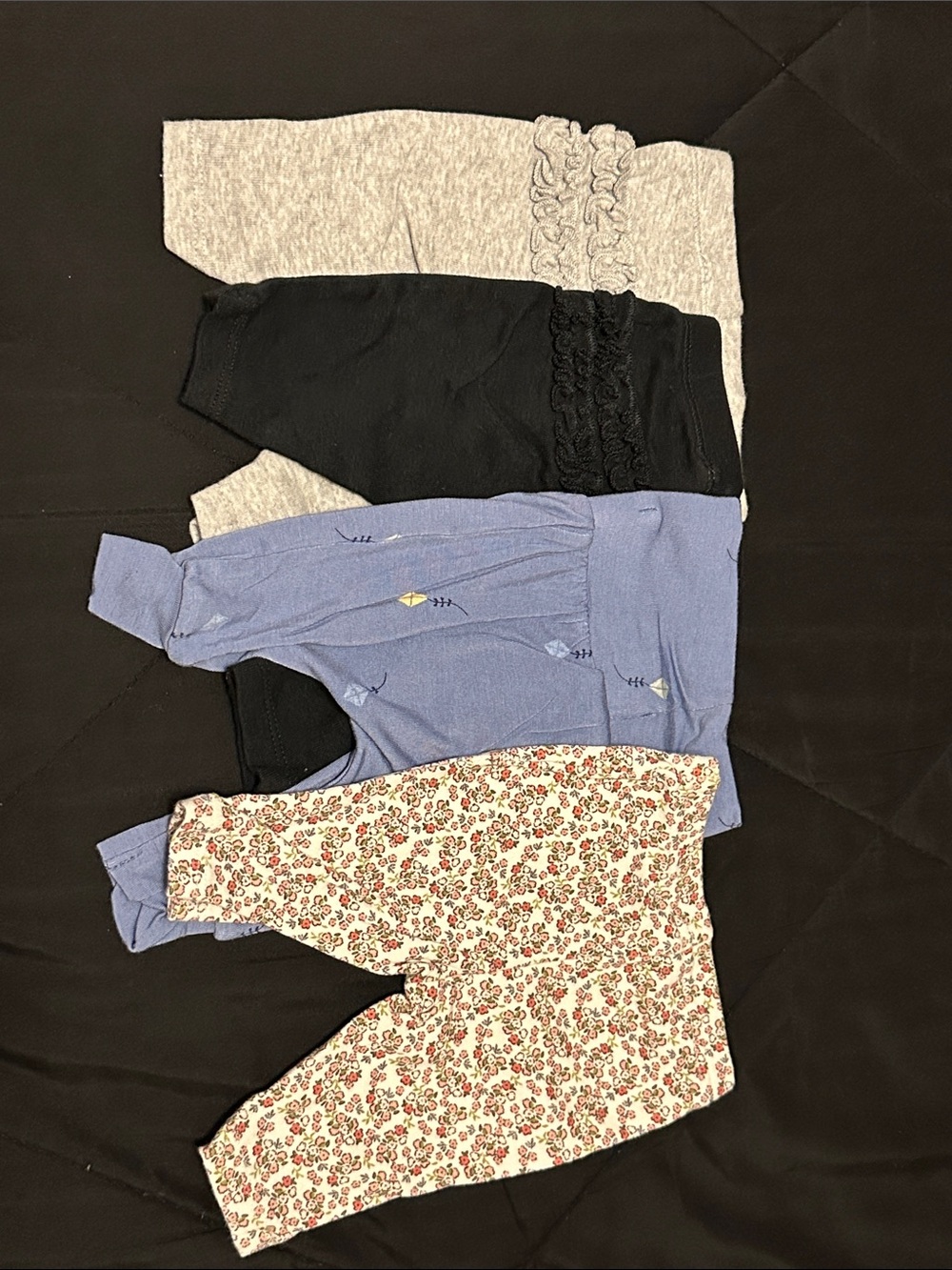 Kids Floral and Solid Cotton Leggings Pack - Blue, Black, Gray, Cream